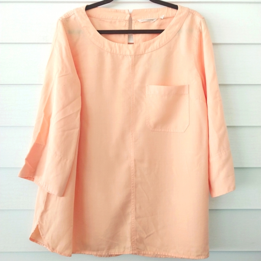 Soft Surroundings XL (18) Georgica Peach Tencel Top Tunic 3/4 Sleeve Coastal NWT
